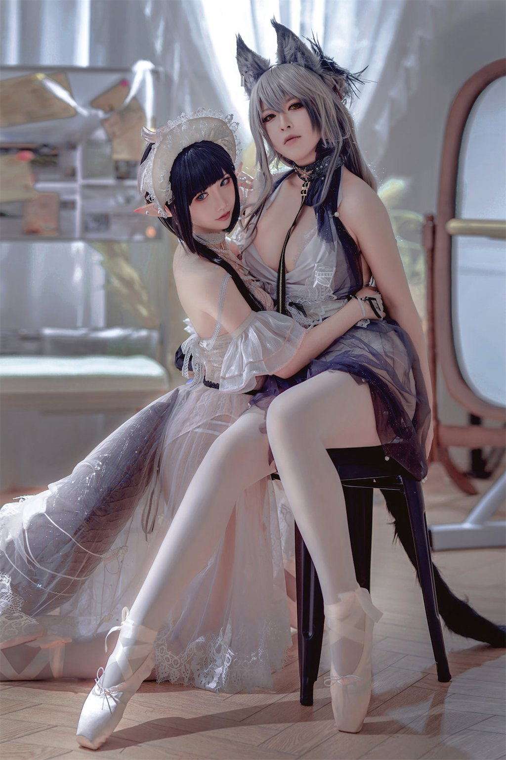 人气动漫Coser@面饼仙儿&半半子 Arknights 黑x森蚺バレエ [56P/484MB] 网红写真-第3张